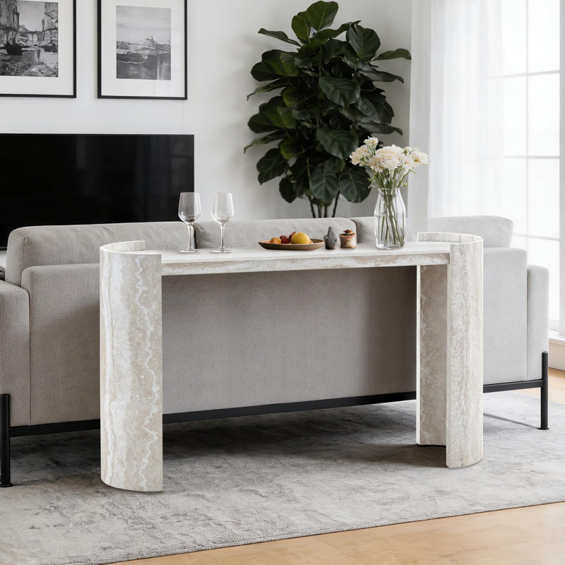 Console étroite noire de 53 pouces, table d'entrée moderne aux coins arrondis, black