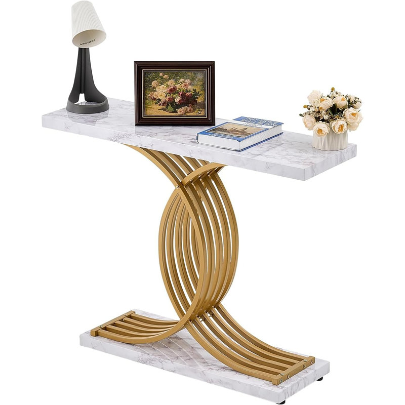 Table d'entrée, console dorée de 39,4 pouces, console étroite avec structure en métal, console moderne pour salon, vestibule, couloir