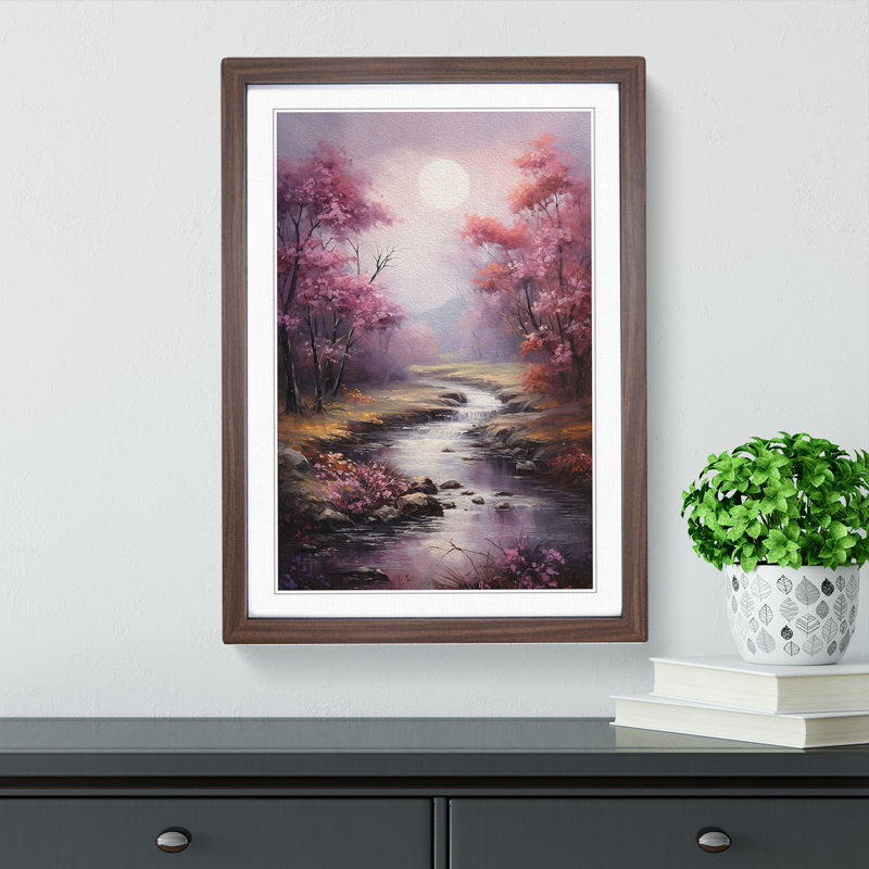 XYZ-FRM-V1223-4059 Landscape Impressionism No.2 - Single Picture Frame Print on Wood, Walnut, 34cm H x 25cm W x 2cm D