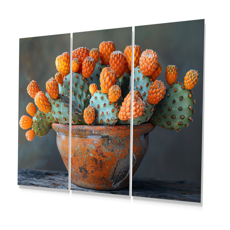Ensemble de reproduction d'art mural orange cactus dans un vase I, Sans cadre, H 40 po x l 60 po
