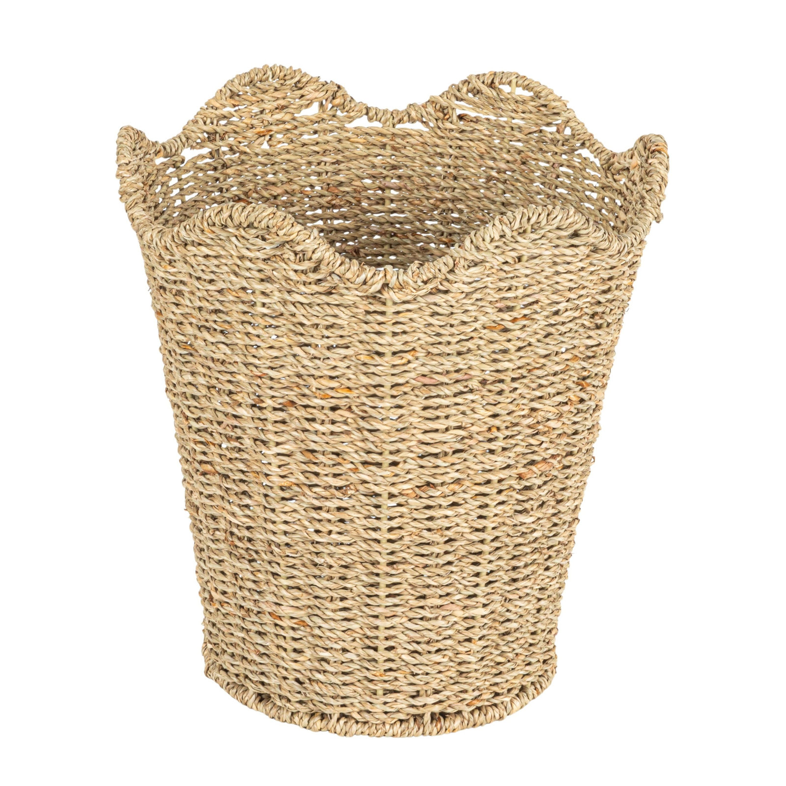 Woven Seagrass Wastebin With Scalloped Edge