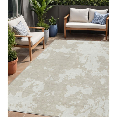 Tapis extérieur lavable abstrait beige et ivoire 5 pi x 8 pi