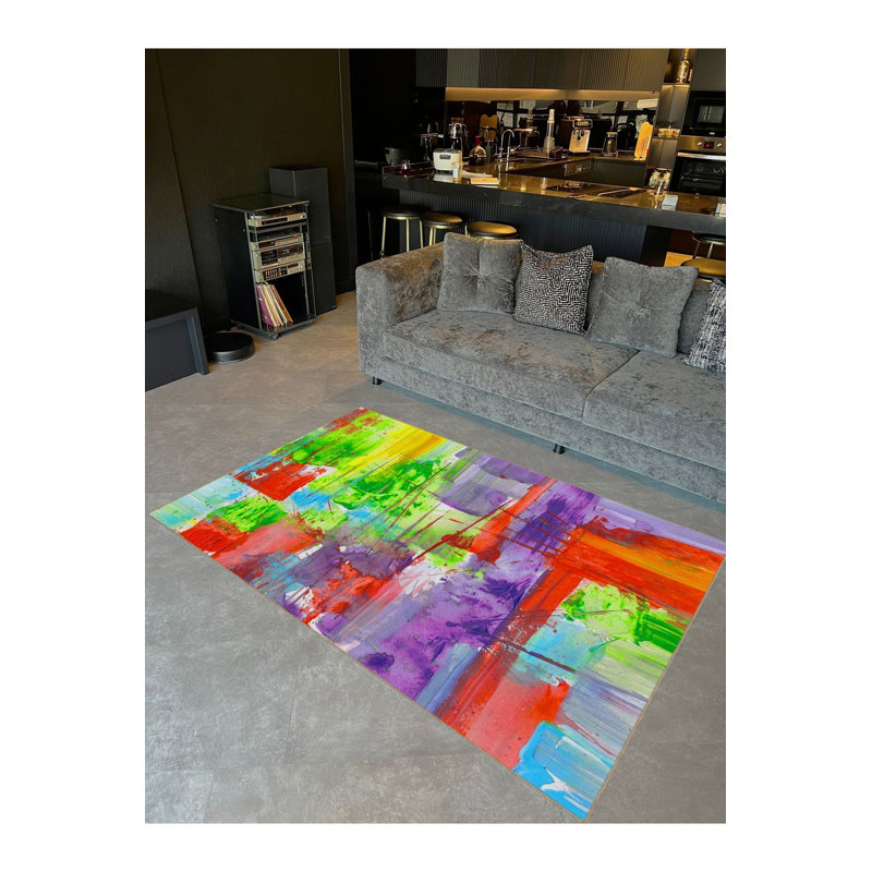 Tapis décoratif multicolore lavable à la machine, Tapis de couloir 3 pi 3 po x 6 pi 7 po