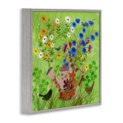 Giclée encadrée de jardinière lumineuse et d'oiseaux, design par Kay Widdowson