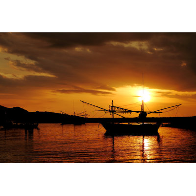 Dockside Fishing Boat at Sunset 1 Piece Wrapped Canvas Wall Art