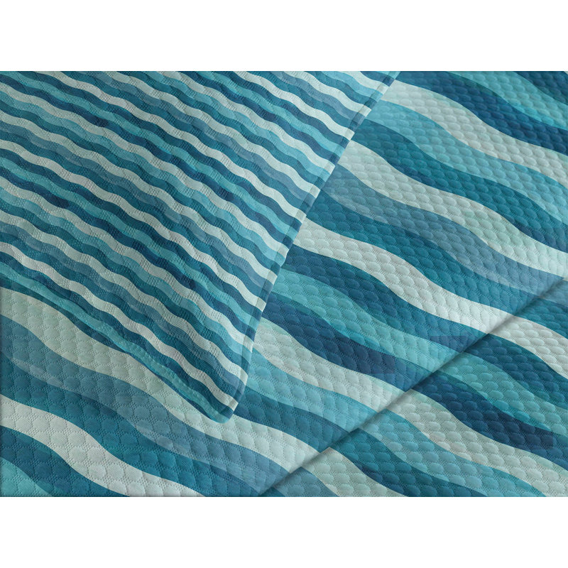 Turquoise Teal Blue Quilted Queen Bedspread Set with Shams