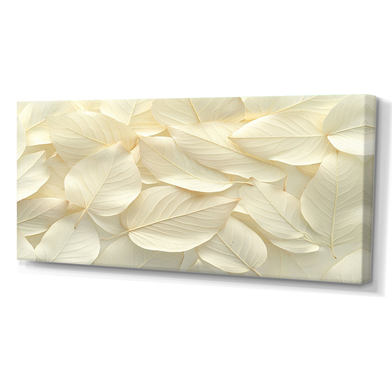 Ivoire, feuilles, collage, feuillage I - feuilles, décoration murale, H 28 po x l 60 po, Toile tendue, Ne s’applique pas