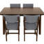 5 tables de salle à manger rustiques comprenant 1 table rectangulaire en bois massif et 4 chaises rembourrées, idéales pour les repas en famille, noyer: petites réunions de style, finition
