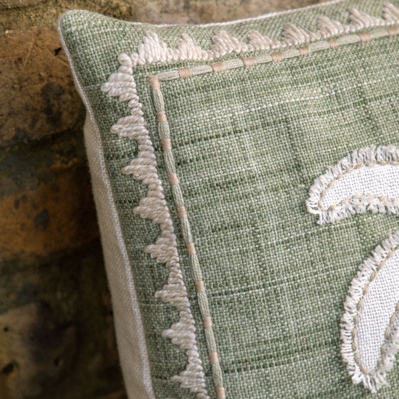 Palm Tree Embroidered Green Throw Cushion