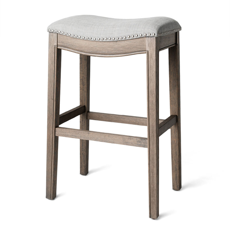 Adrien Saddle-Style Backless Bar Stool in Gray Wirebrush Finish