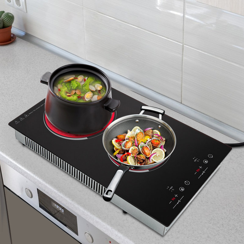 Affichage à DEL tactile de la surface de cuisson électrique à double brûleur 1500 watts OUKANING