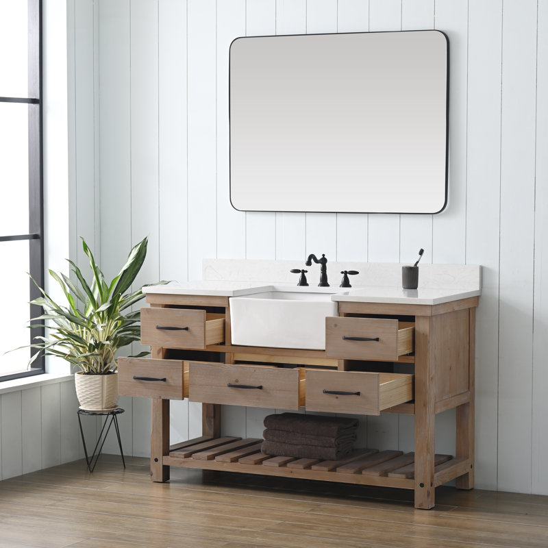Meuble-lavabo simple Curiel, Naturel patiné / noir mat