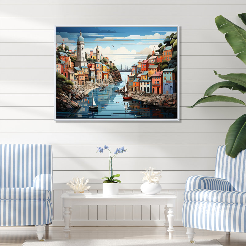 Coastal Minimalisme Harbor Hues I - impression, Cadre flottant blanc, H 16 po x l 32 po x P 1 po