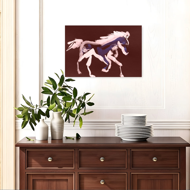 Cheval bleu galopant, impression abstraite, cheval moderne, 16" H x 24" W