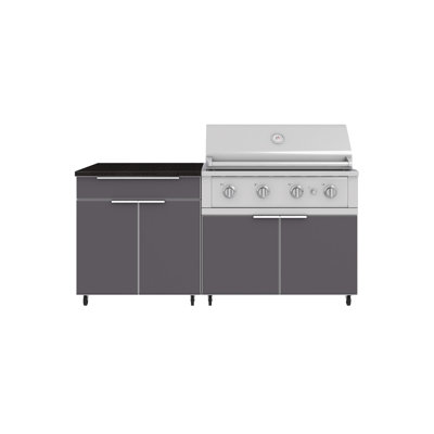 Ensemble d'armoires d'extérieur en aluminium 4 pièces avec gril performance 40 po - propane liquide et comptoir en pierre d'ingénierie noire nano 32 po