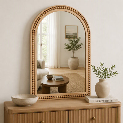 Miroir mural 20 po x 30 po avec cadre en bois massif perlé