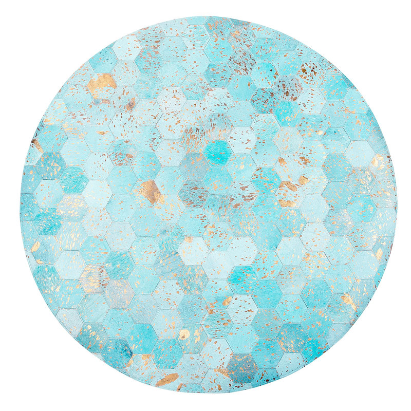 Round Croix Patchwork Cowhide Hand Woven 140cm X 140cm Area Rug