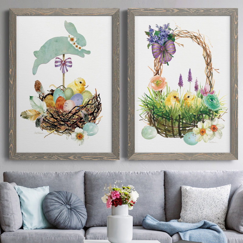 Bunny Hop - ensemble de 2 peintures sur toile encadrées, Encadré gris, H 31,5 po x l 47 po x P 1,5 po