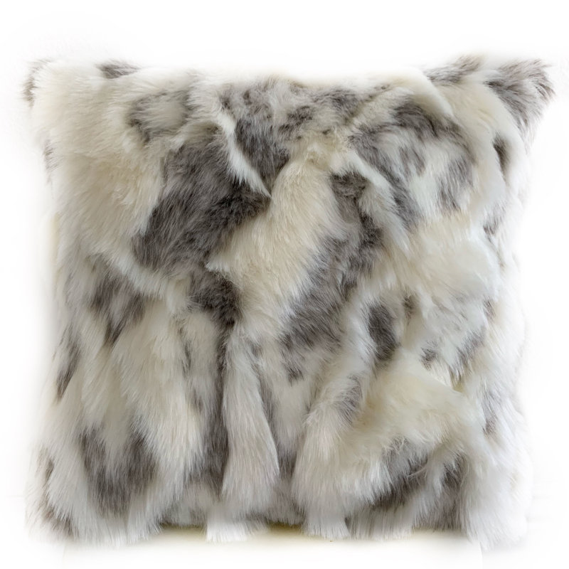 Ivory and Gray Faux Fur Luxury Throw Pillow 26 x 26 in