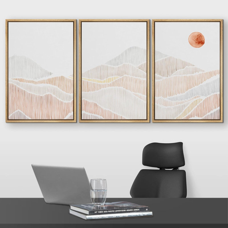 Abstract Mountain " Mid-Century Paint Stroke Mountain Abstract Nature Modern Art Decor Panorama " 3 - Pieces, Naturel