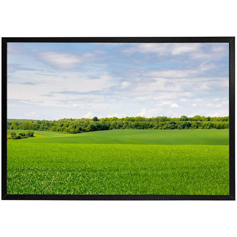 Opie Summer Landscape with Hilly Green Field and Forest in the Distance 1 Piece Single Picture Frame Wall Art, Black Framed