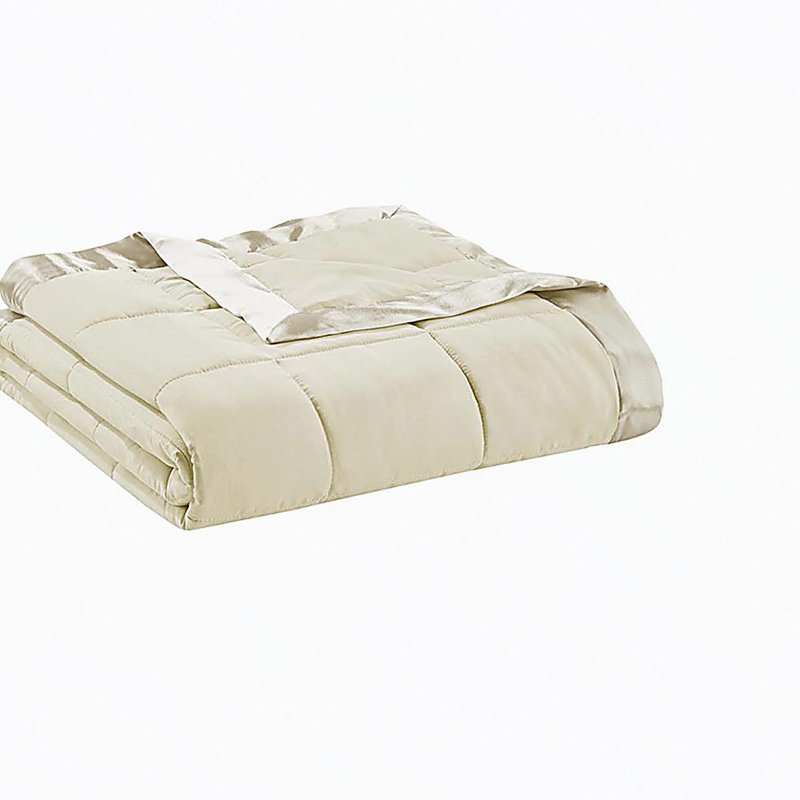 Couverture légère en duvet synthétique avec bordure satinée crème, Crème, crème, Très grand lit