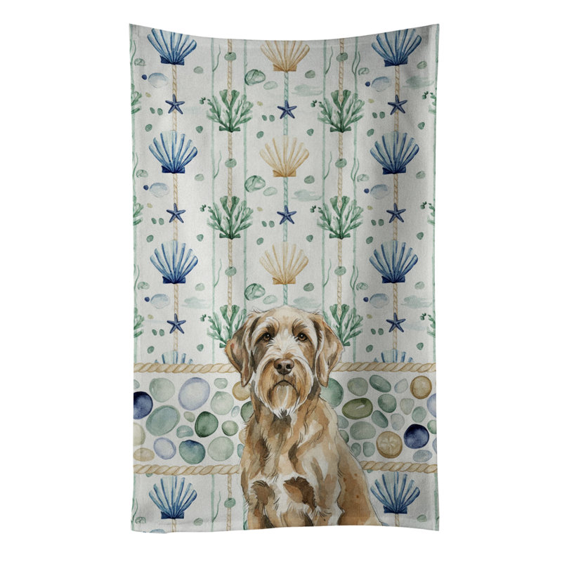 Spinone Italiano Coastal Sea Glass Kitchen Towel, Spinone Italiano