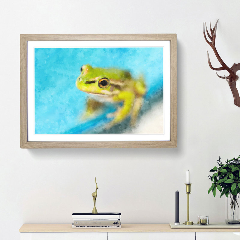 Green Frog - Picture Frame Graphic Art Print, 62cm H x 87cm W x 2cm D, Oak Framed