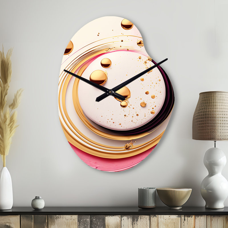Pink Watercolor Circular Abstract IV - Pear Shape Large Pink Wall Clock Sculpture, Small