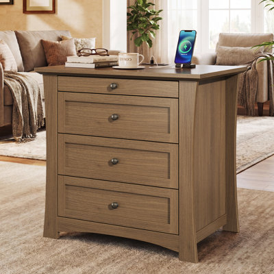 Table de chevet avec 3 tiroirs et plateau coulissant, table de chevet avec station de charge pour la chambre à coucher