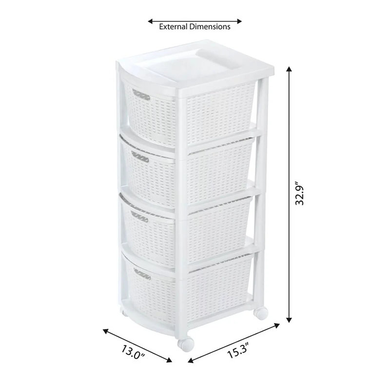 Commode de rangement roulante 4 tiroirs Berrien, Blanc