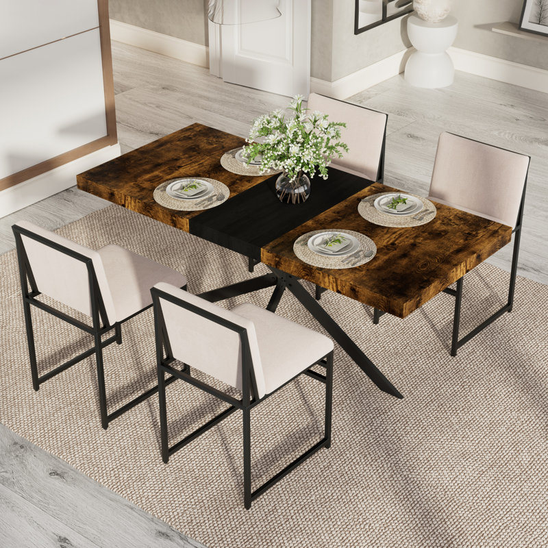 Table de salle à manger et chaises Mid-Century, Beige, Brun, 5