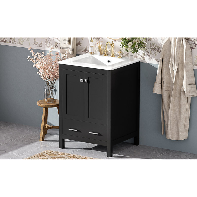 Meuble-lavabo compact transitionnel en bois massif compact