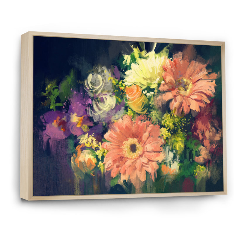 «Grunge Pastel Bouquet Of Flowers», reproduction sur toile, H 16 po x l 32 po x P 1 po, Cadre naturel flottant