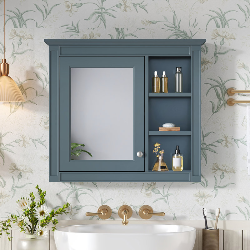 Armoire à pharmacie murale moderne avec miroir et 3 tablettes ouvertes Modern