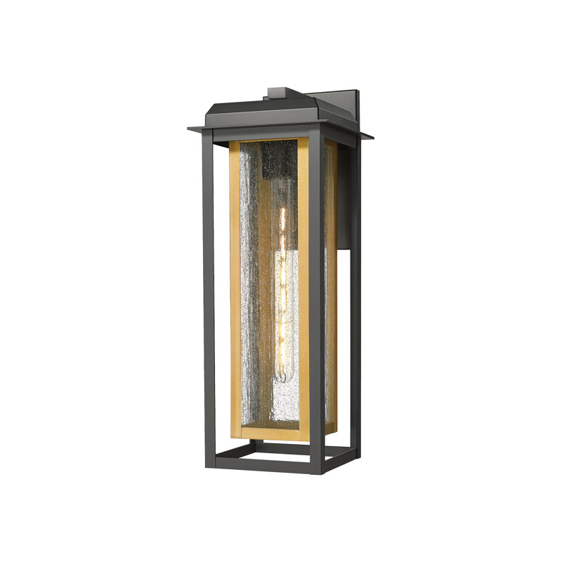 Mansfield 1-Light 20" Matte Black & Brass Coastal Outdoor Sconce With Seeded Glass, Seeded, Matte Black/Brass, 20
