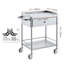 Chariot utilitaire médical en acier inoxydable avec rangement à deux niveaux, tiroir intégré, capacité de 220 lb et roulettes verrouillables silencieuses à 360 ° pour le laboratoire, la clinique, la cuisine ou le salon.