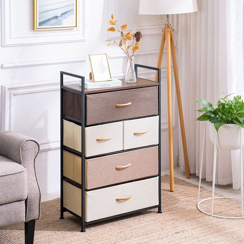 Commode 5 tiroirs l 22,8 po, Crème / brun