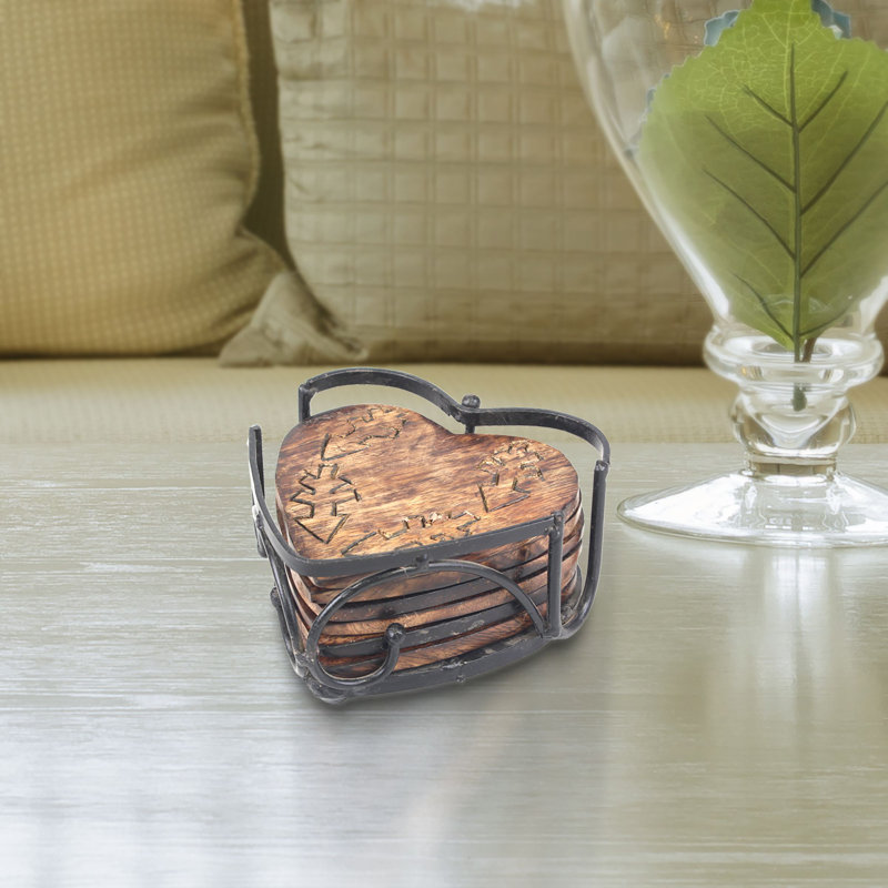 Wellspring Wood 6 Piece Coaster Set With Holder