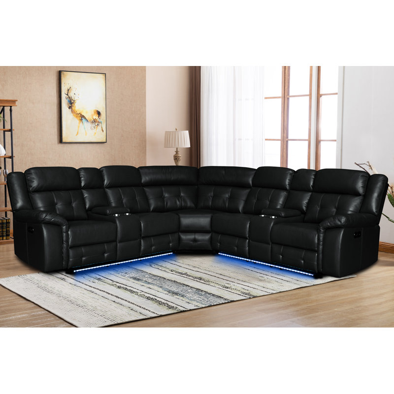 Tanvika 3 - Piece Vegan Leather Sectional, Black Faux Leather