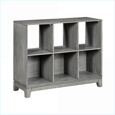Bookcases | 6-Shelf Rustic Transitional Storage Bookcase, Wood &amp; Engineered Wood, Slate Gray Finish, 34"H for Home | Rustic | Transitional
