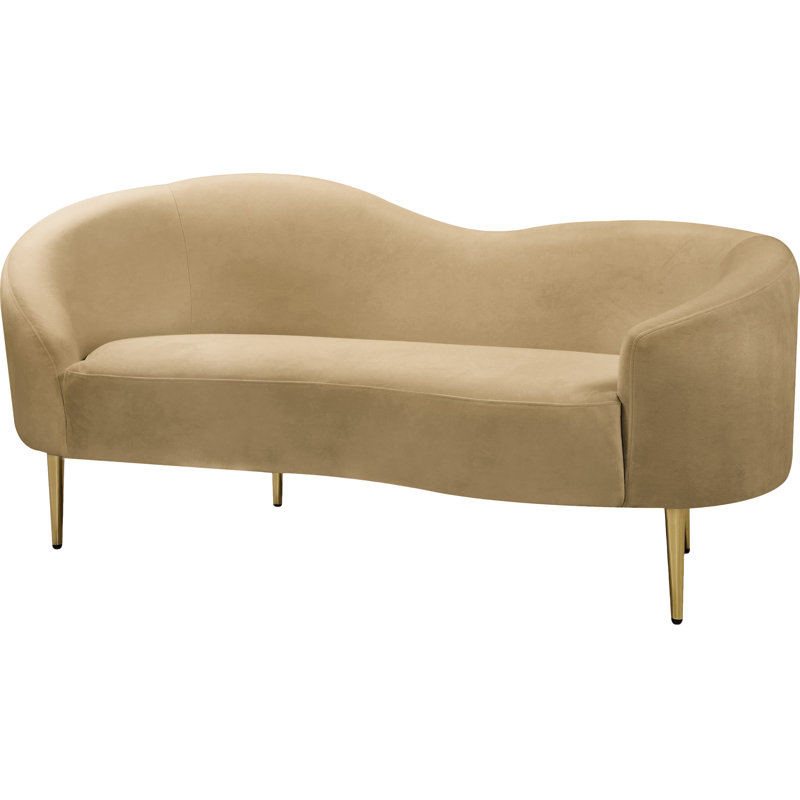 Causeuse courbée en velours 67 po Shurtz, Velours brun clair