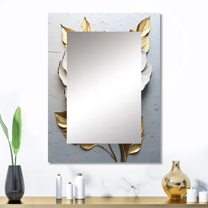Peony Blooming In Gold And White I - Peony Decorative Wall Mirror, Gold Mirror, Printed Metal Art, 32" x 24"