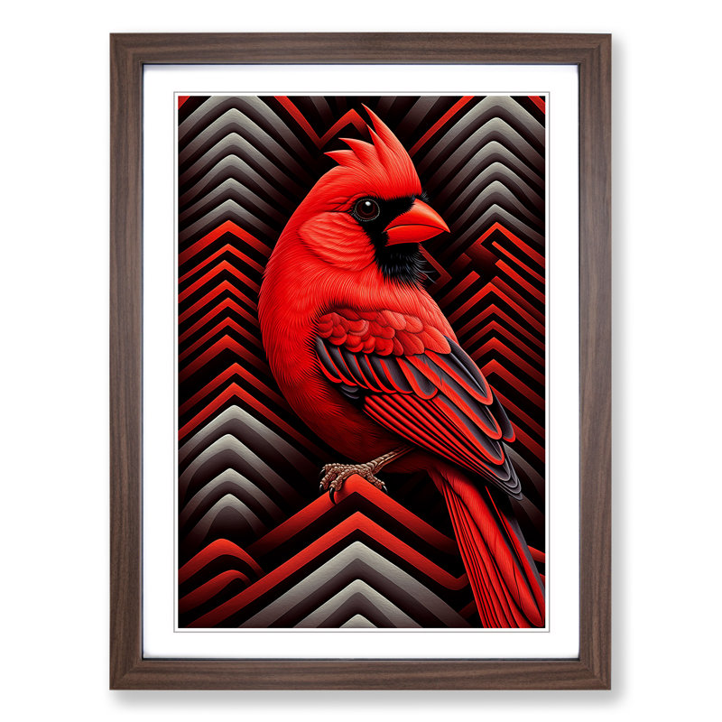Cardinal Bird Op 1 Piece Single Picture Frame Wall Art, 34cm H x 25cm W x 2cm D, Walnut Framed