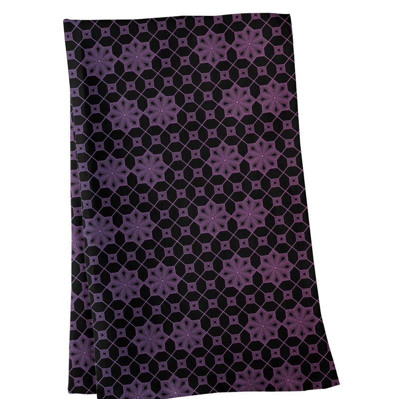 Serviette de thé à treillis, Polyester sergé, Noir / Rose
