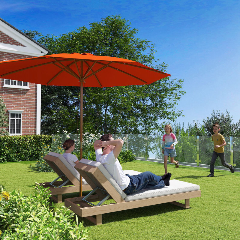 Outsunny 3 m Garden Parasol Pulley Operated Patio Umbrella, Orange