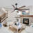 60inch Indoor 8 Solid Wood Double-Sided Blades Ceiling Fan with LED light Remote Remote DC Motor Down-rod Mount, Black and Walnut-453755654-453755650-453755648