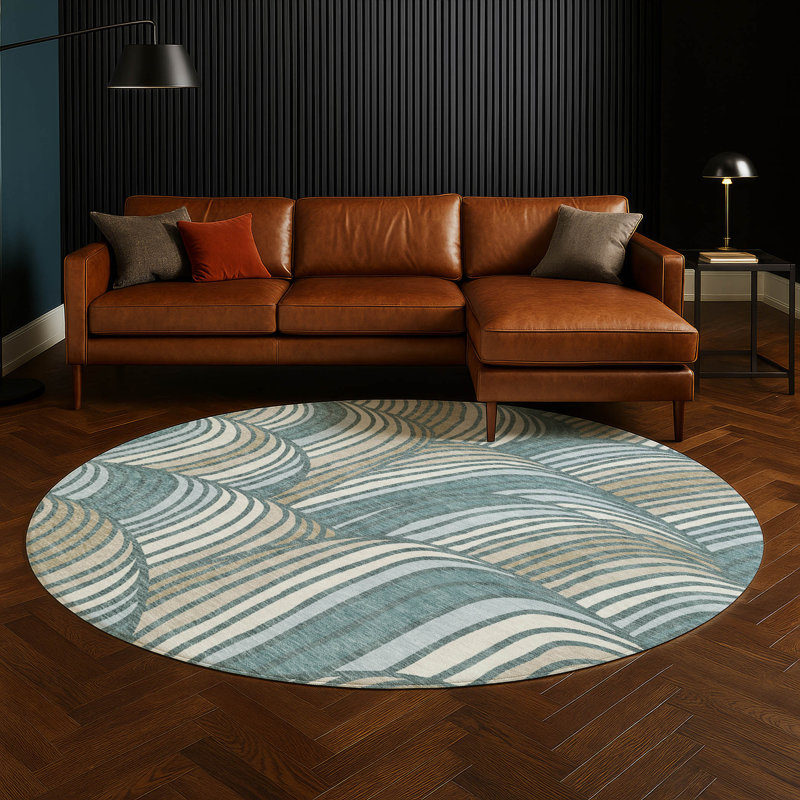 Machine Washable Indoor/Outdoor Chantille ACN2546 Mid-Century Modern Rug, Teal, Round 8'
