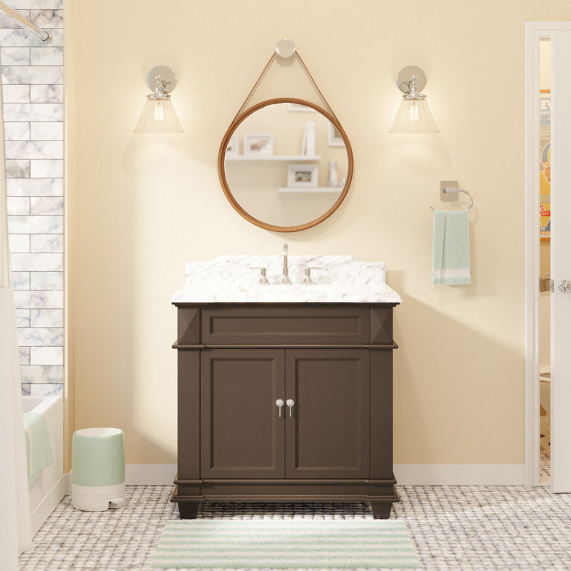 Ensemble de meuble-lavabo simple 36 po Aoibhin, Chocolat, Marbre de Carrare