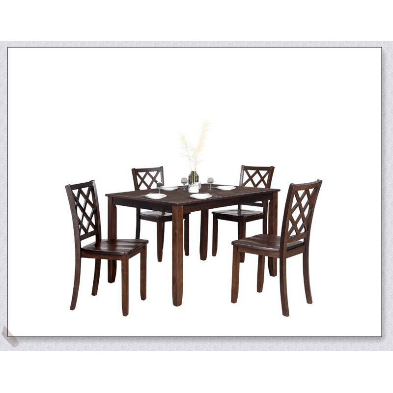 Ensemble de salle à manger 5 pièces de style transitionnel avec table rectangulaire et chaises à motif de losanges au fini cerisier foncé